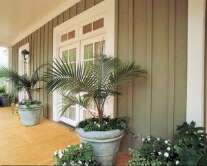 board and batten cedar siding, solid stain siding, outdoor patio