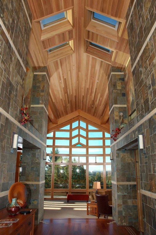 Indoor cedar clad ceiling