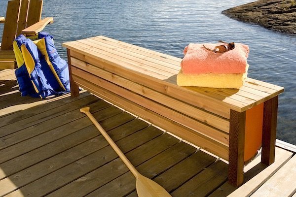 Free plans for a stylish dockside storage bench - Real Cedar
