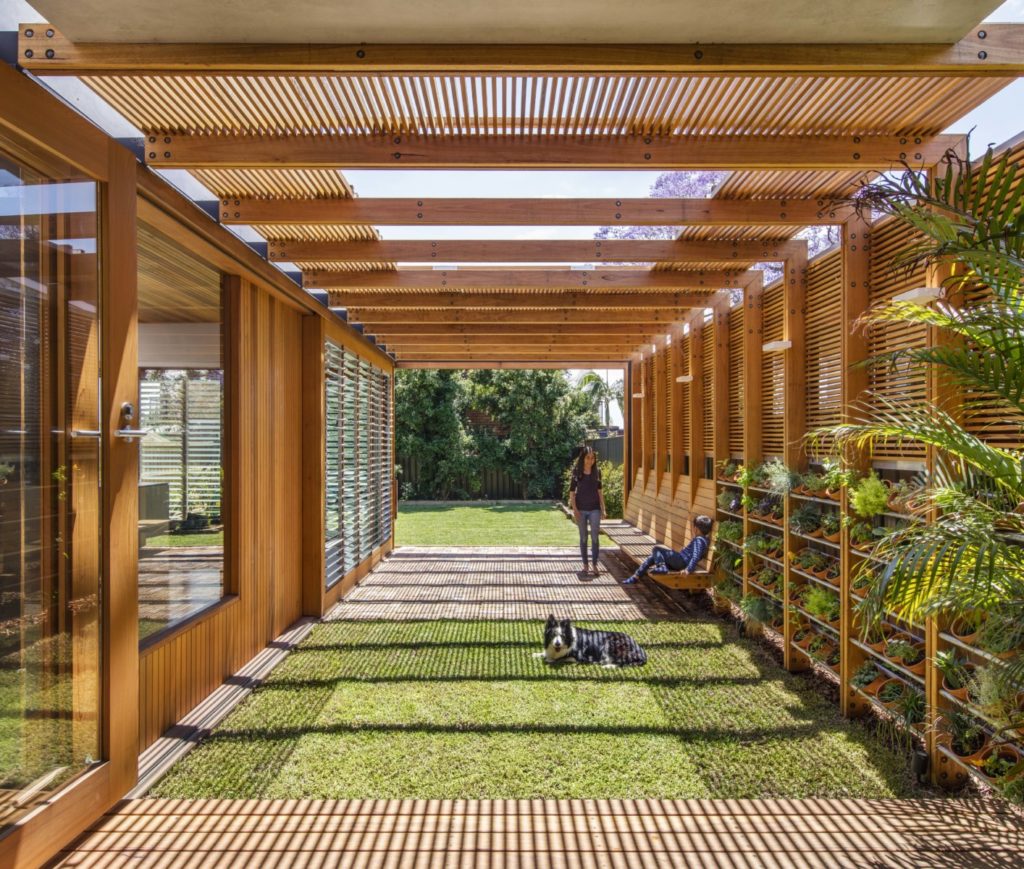 indoor outdoor space with western red cedar